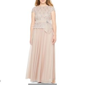 Jackie Jon Short Sleeve Lace Evening Gown